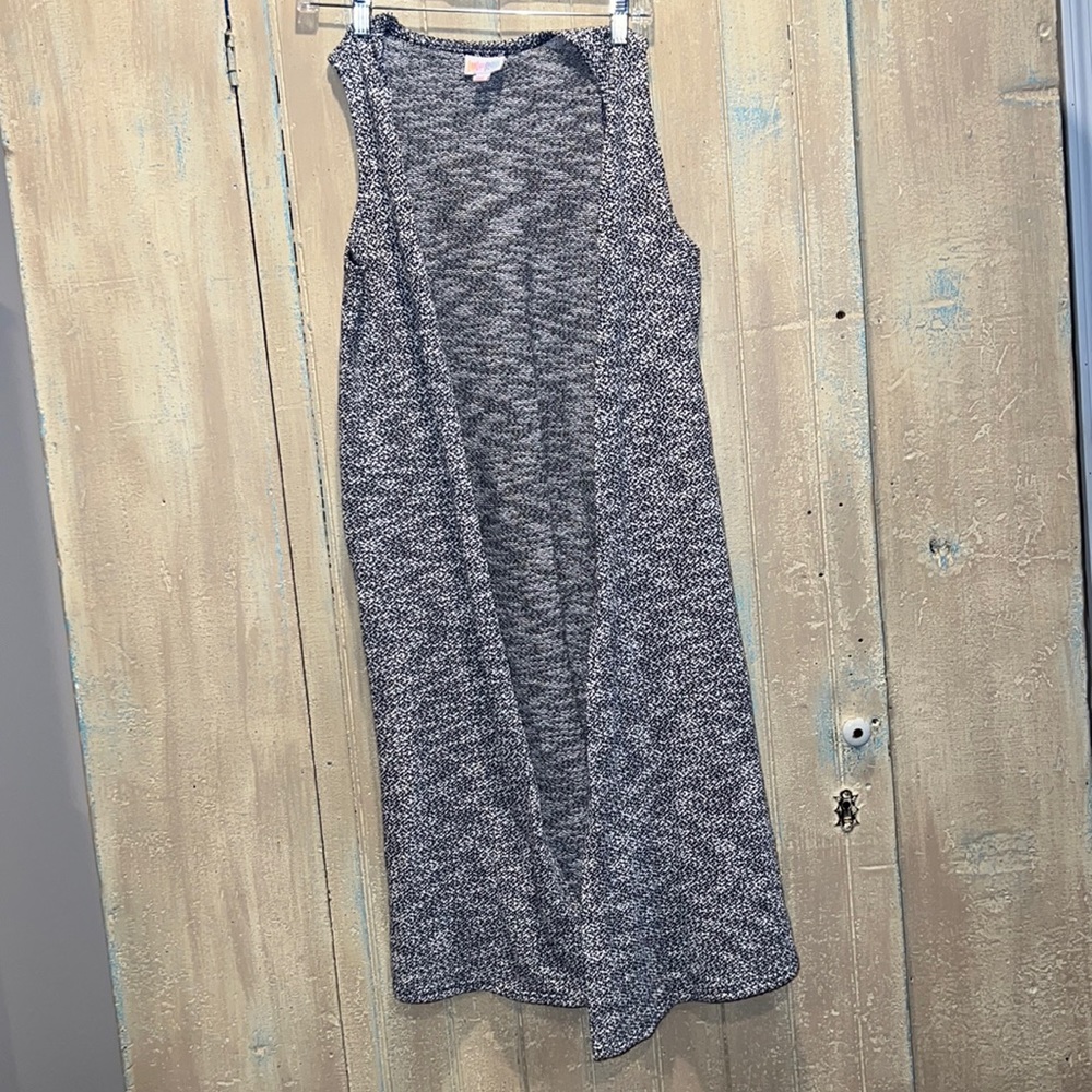 LuLaRoe Joy Longline Vest Womens Small Navy White‎ Marled Knit Duster